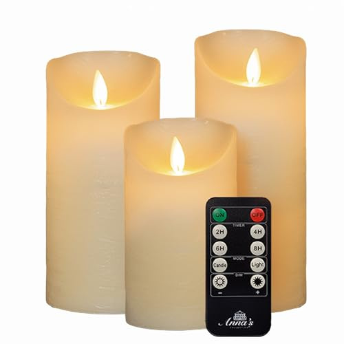 3 velas LED grandes marfil marfil diámetro 10 cm (15 cm, 20 cm, 25 cm de altura) – cada una requiere 2 pilas C con efecto parpadeante y temporizador – Vela LED grande para iluminación navideña sin