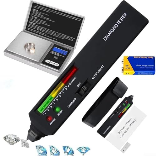Zoegneer Bolígrafo profesional de diamante con luz UV y escala de bolsillo de precisión de 0,01 g para pruebas de joyas de piedras preciosas, detección rápida, fuente de alimentación dual de 200 g de