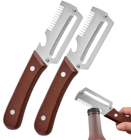 2-pack Multifunktionell Grönsaksskalare Med Trähandtag Och Flasköppnare, 3 I 1 Rivare I Rostfritt Stål, Mångsidiga Köksprylar För Potatis, Pumpa, Papayaskalning Och Rivning Av Salladslök