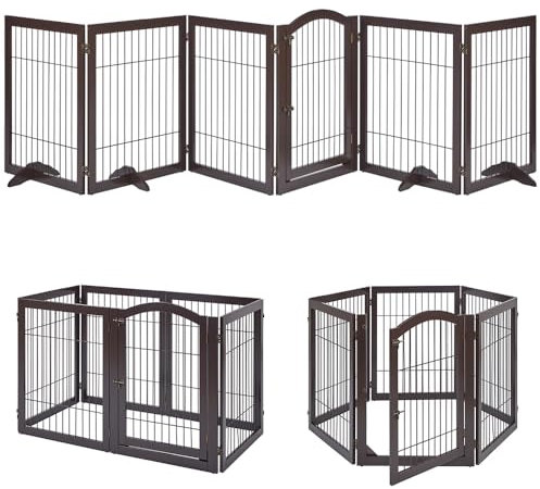 Unipaws Freistehendes Haustiertor, 6 Paneele Laufstall für Hunde welpenauslauf und 4 Stützfüße, Hundetor aus Holz und Draht