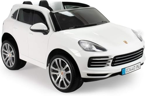 Auto Elettrica Bambini Porsche Cayenne S 12V 2 Posti Con Batteria Telecomando Luci LED Porte Apribili Marcia Indietro Sicura Radio FM USB MP3 SUV Bianco Ufficiale INJUSA Dai 3 Anni Regalo Perfetto