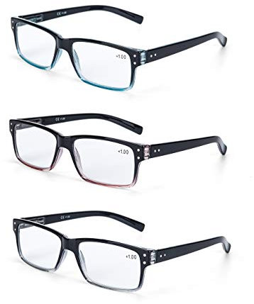 LANLANG 2er-Pack Lesebrille für Herren Damen, 3 Farben, inkl. 1,0-3,5 Dioptrien, 3 Stück, L-L007, 2,0 Dioptrien