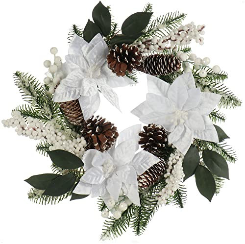 COM-FOUR® Ghirlanda per porta di Natale - Ghirlanda dell'Avvento con fiori grandi e glitter - Ghirlanda decorativa autunnale - Decorazione natalizia - Ghirlanda da tavola - Ghirlanda natalizia