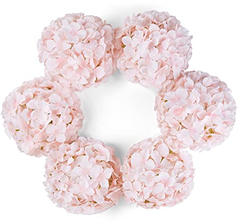 DuHouse Artificial Bigger Silk Hydrangea Flower Heads with Stem Realistic Fake Hydrangea Flower Bouquets for Wedding Home Party Garden Centerpiece Pack of 6(Baby Pink)