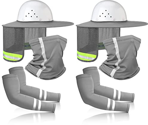 SATINIOR 8 Pcs Sun Hard Hat Neck Protection Helmet Visor Full Brim Mesh Sun Protection Neck Gaiter Face Scarf with UV Strap Arm Sleeves for Construction Hard Hat Accessories(Gray)