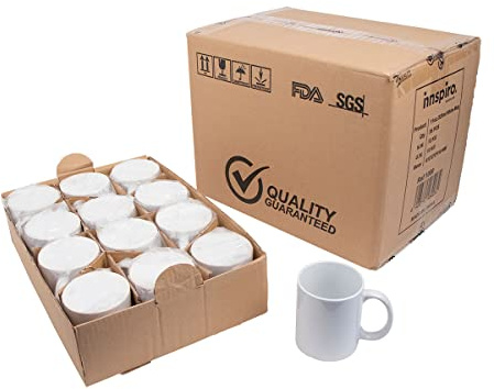 INNSPIRO Tasses en céramique blanche 325 ml. Boîte de 36u. Qualité maximale A+, en matériau céramique personnalisable grâce à la technique de sublimation