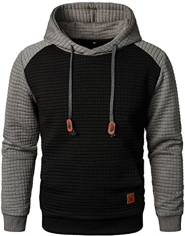HOOD CREW Men's Long Sleeve Hoodie Drawstring Hooded Color-block Casual Pullover