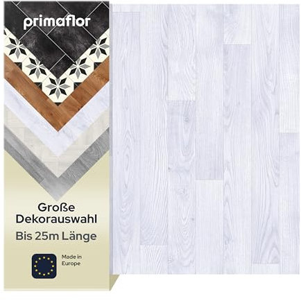 Primaflor PVC Bodenbelag Meterware - TURIN, Eiche Weiß 090S, 2,00m x 3,00m, Vinyl-Boden in Fliesenoptik für Küche, Wohn- und Badezimmer, Hochwertige Auslegware, Anti-Rutsch Oberfläche