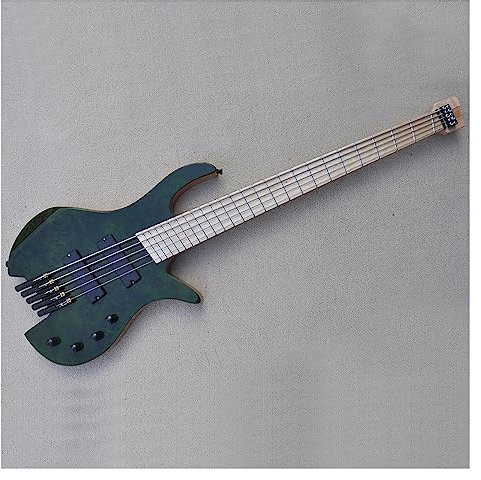 5-saitige E-Bassgitarre Ohne Kopf Mit Ahorn-Griffbrett, Eschenkorpus Und Schrägen Tonabnehmern/Bünden Kopfloser Tragbarer Reisegitarre