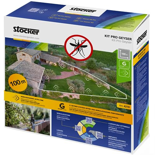 STOCKER - Kit Pro Geyser de 100 m de manguera, 40 boquillas, 40 conectores en T, 5 conectores en L, 5 racores rectos, 5 tapones de cierre