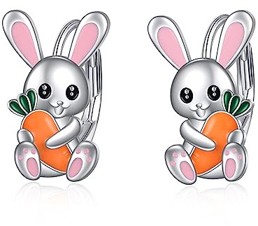 Kaninchen Ohrringe für Damen Mädchen - 925 Sterling Silber Hasen Creolen - Niedlich Tier Schmuck Geschenk