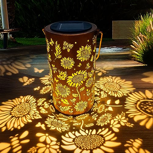 ANYTALK Birthday Gifts for Women Mom Grandma, Sunflower Solar Lanterns Outdoor Waterproof, Hanging Solar Lights for Yard, Patio, Porch, Garden Decor