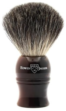 Edwin Jagger 1EJ332 - Pennello da barba esfoliante classico in puro pelo di tasso, fatto a mano, con schiuma di qualità, con crema da barba o sapone da barba, per uomini e donne (imitazione corno
