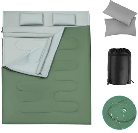 SOARS Schlafsack Doppelschlafsack 2 Personen, Deckenschlafsack mit 2 Kissen & Tragetasche, wasserdichter Winterschlafsack Erwachsene, Schlafsäcke Outdoor für Camping, Wandern Reisen (Grün)