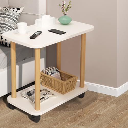 Saterkali Table d'appoint, table de nuit étroite à 2 niveaux avec roulettes, petite table basse à thé, table d'appoint en bois, table d'appoint ouverte, table d'appoint de canapé avec rangement pour