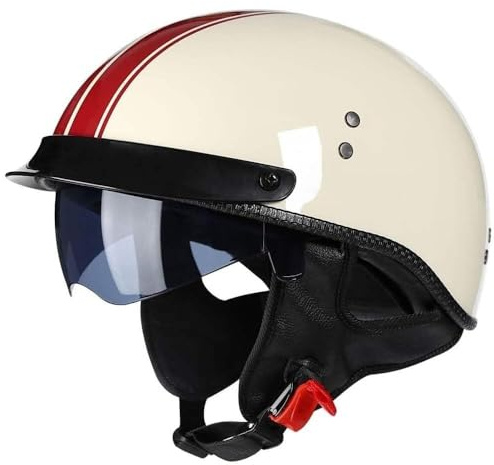 Casques Bols Homologué ECE Casque Moto Vintage Casques Jet avec Visière Casque Mobylette Rétro Demi Casque Moto Vélo Scooter Chopper pour Adultes Homme Et Femme(4,L(59-60cm))