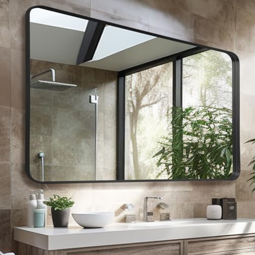 LunaMirror Wandspiegel 75 x 100 cm Schwarz - Modernes Design für Badezimmer, Schlafzimmer, Eingangsbereich, Wohnzimmer, Flur - Dekorativer Spiegel