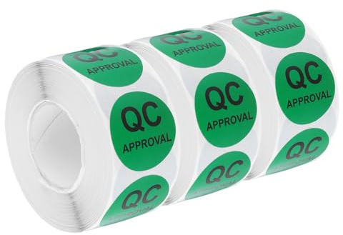 QUARKZMAN Etiquetas de Aprobación de Control de Calidad de Inventario de 25mm/1 en Verde para Stock de Almacén, 3 Rollos 1500 Piezas