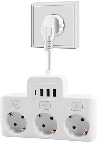 3 Fach Anschlüsse Steckdosenverlängerung, 4000W Fach Steckdosenleiste, 16A USB Mehrfachsteckdose Steckdosenleiste mit 3 USB-Anschlüssen für Büro, Hause und Reisen