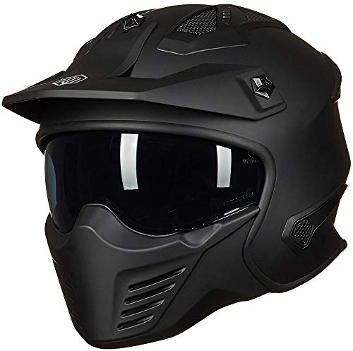 ILM Motorradhelm Jethelm Integralhelm Streetfighter Chopper Roller Vintage Motocross Helm ECE22.06 DOT Mit Abnehmbarem Kinnschutz,Schwarz Matt,XL