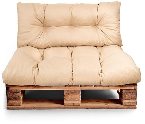 Best Wool Ensemble de Coussin Palette imperméables – Assise pour palettes Europe – Coussins pour palettes rembourrés avec Mousse granulaire Poulirette – Inclut Un modèle 120x80 + Dossier 120x40