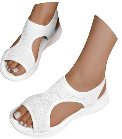 Generisch Sandalias de verano para mujer, cómodas y planas, con pies anchos, zapatos ortopédicos, ligeros, descalzos, de malla, suela suave, antideslizantes, informales, zapatos de verano, B blanco