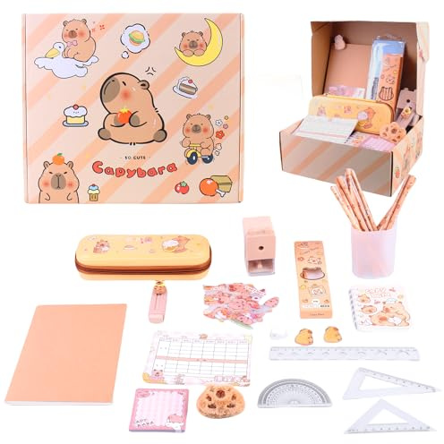 WANDGU Capybara skrivmaterialset: 38 stycken söta skrivmaterial presentset med pennfodral aesthetic, skolstartsats inklusive anteckningsbok, klistermärken, blyertspennor, schema och tillbehör för