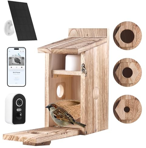 Nichoir Oiseaux Exterieur Caméra 5MP, Maison Oiseaux Résistant aux Intempéries, WiFi 2,4G & Notification par Application, Enregistrement Vidéo/Photo et Détection de Mouvement,Vision Nocturne,Solaire,A