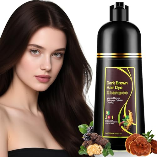 YUOLITA 3 in 1 Shampoing Colorant Marron Foncé, 500ML Shampooing Teinture Instantanée pour Cheveux,Naturelle Coloration Soin des cheveux Hair Dye Shampoo，Color Shampoo pour Femme Homme