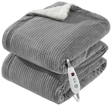 Elektrische Heizdecke 200x180cm, Wärmedecke Heizdecke, 6 Heizstufen, 10 Stunden Timer, Flauschige Kuschlige Decke in Flanell, Überhitzungsschutz, Geschenke für Frauen, Maschinenwaschbar, Grau