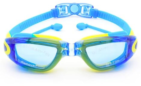 INTERCABO Gafas de natación para niños con tapones incluidos - protección UV y lentes antivaho - ajuste cómodo y seguro - ideales para piscina y playa - diseño infantil color azul