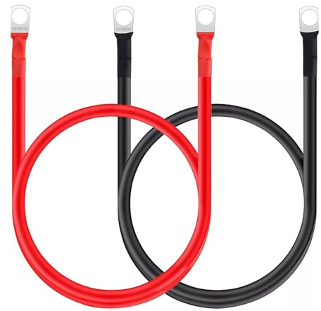 2 Pcs 30cm Battery Inverter Cables, 16mm² 5AWG 12V Battery Cable, Heavy Duty Rubber Cable with Ring Terminals, Copper Flexible Wire for Solar, RV, Marine, Motorcycle, Automotive Applications (M10)