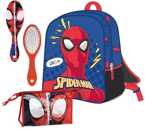 CERDÁ LIFE'S LITTLE MOMENTS Set Infantil Mochila Infantil de Spiderman-25x31x10 cm & Neceser Aseo Viaje con Peine, Toalla y Bolsa de Spidey