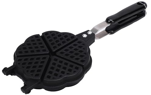 Asixxsix Stovetop Waffle Maker, Aluminum Heart Shaped Waffle Iron, Small Kitchen Stovetop Waffle Baking Pan for Family Breakfast, Portable Camping Breakfast Maker