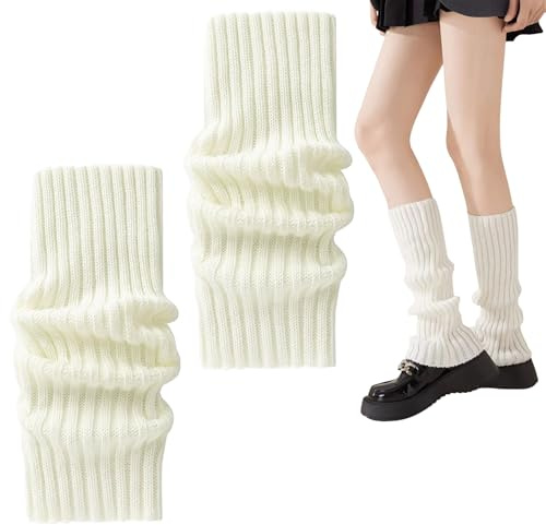 Bein Stulpen Damen,Leg Warmers,Knöchelwärmer Winter Beinwärmer,Warme Beinstulpen Strick,Gestrickte Kinder Legwarmers,Y2k Stulpensocken Beinwärmer,Ballett Baumwolle Bein für Mädchen Frauen (Weiß, M)