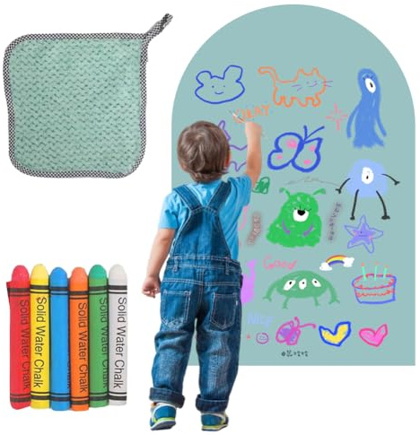 Tableau magnétique autocollant pour enfants - Tableau magnétique incurvé avec stylos à craie, chiffon de nettoyage, boîte de rangement - Tableau de peinture magnétique pour garçons et filles - Cyan