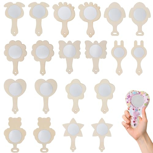 Espejos de Madera DIY 20 Piezas Kit Manualidades con 10 Formas Diferentes Espejos Decorativos para Pintar y Decorar Proyectos Creativos Niños y Adultos