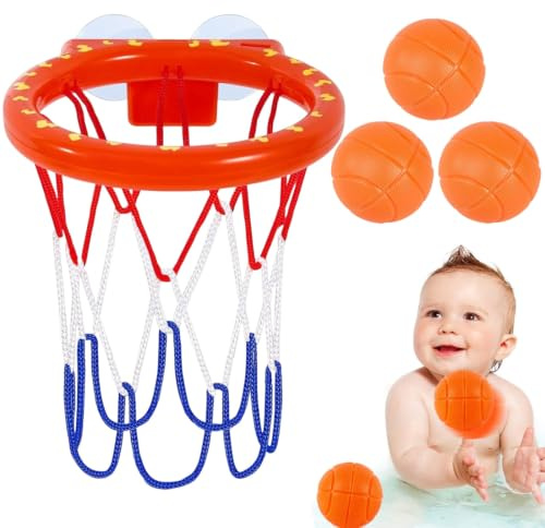 AUEFUDQ Juguete de baño para bebés, 3pcs Mini Pelota de Baloncesto, Juego de Agua y Canasta Baño Niños para niños, para Sala de Estar, baño, Dormitorio