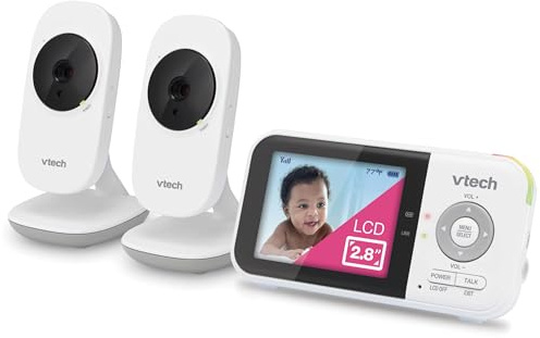 VTech VM819-2 Baby Monitor, 2.8” Screen, 2 Cameras, 1000ft Range, Night Vision, 2-Way Audio, Temperature Sensor, Lullabies, Secured Transmission No WiFi