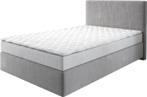 DELIFE Boxspringbett Dream-Well Mikrofaser Grau 120x200 cm mit Matratze und Topper