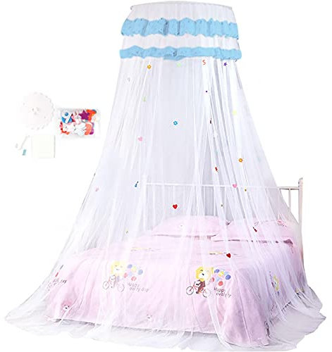 Cyrank Toldo de Cama, mosquitera Transparente para Camas de niñas, Cortinas con Dosel para niños y Adultos, cúpula de Encaje Redonda, decoración de Dormitorio(Blanco)
