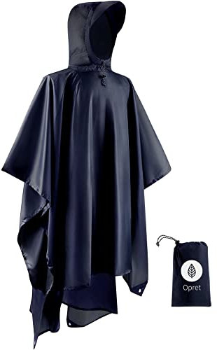 Opret Wasserdicht Regenponcho Damen Herren, Leicht Atmungsaktiv Regencape 3-in-1-Multifunktional Regenmantel Regenschutz Regen Poncho für Wandern und Camping-Navyblau