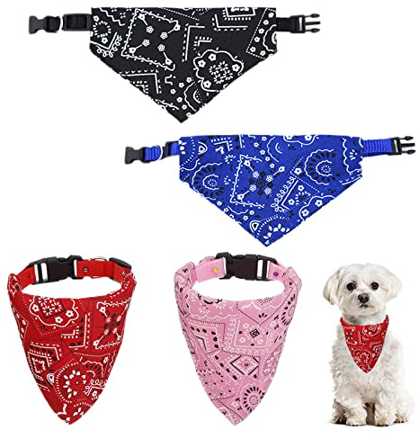 4 Pezzi Bandana per Cani Collare Bandana Cane Gatto Regolabile Sciarpa Triangolo Cane Lavabili per Piccolo Medio Cani Gatti, S