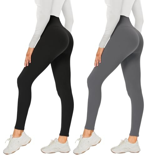 AMIYOYO 2er Pack Leggings für Damen High Waist Leggins Blickdicht Elastische Bauchweg Hosen Weiche Sporthose für Yoga Fitness Outdoor Freizeit