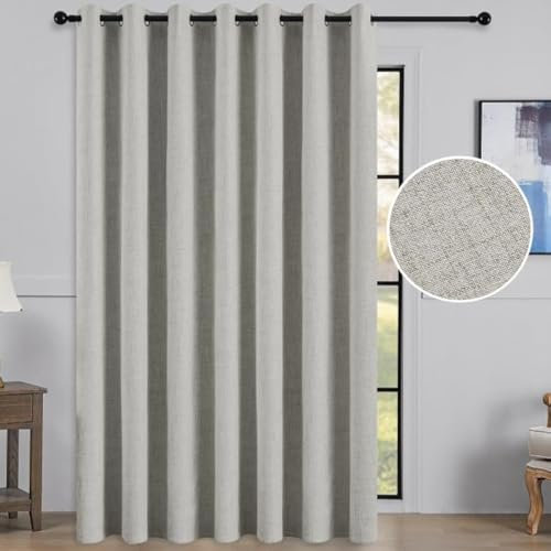 Topfinel Linen Curtains Natural 100% Blackout Curtains for Bedroom Door Curtains Curtains for Living Room 90x90 Curtains Eyelet,228 x 228 CM 1 Panels