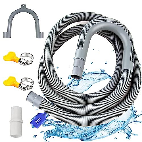 Tuyau de vidange pour machine à laver, 1M/1.5/2/2.5/3/4/5/6/7M Flexible d'évacuation universel, y compris support et colliers de serrage, Rallonge de tuyau pour lave-vaisselle et machine à laver(3m)
