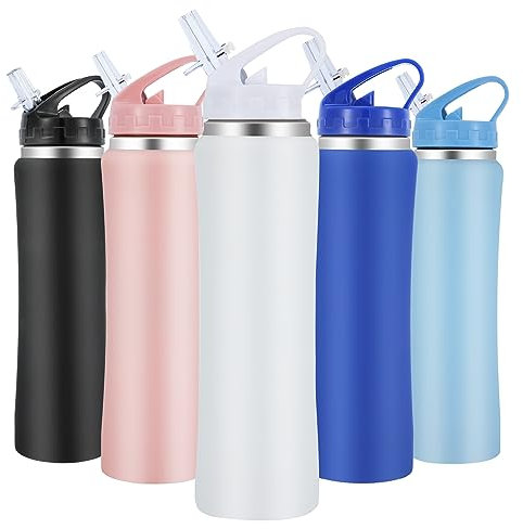 SUPPRUI Insulated Water Bottles,600ml Stainless Steel Water Bottle with Straw,Metal Water Bottle,Double Walled Drink Flasks Leakproof Keep Drinks Hot Cold(White)
