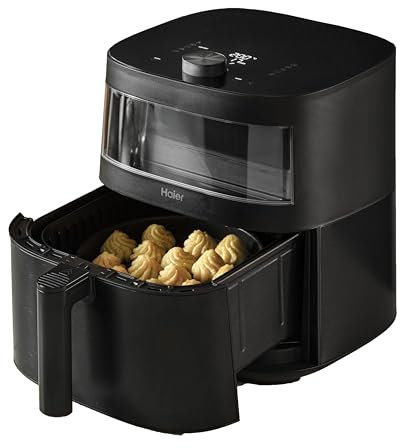 Haier Heißluftfritteuse mit Glasfenster I Airfryer mit 9 Programmen & 7 Liter Fassungsvermögen I 1700W Fryer mit LED Display I Fritteuse Heißluft ohne Fett I spülmaschinenfest [Serie 5 - HAF5TWA]