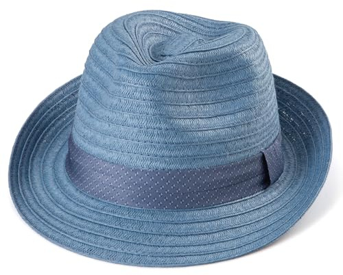 LADYBRO Cappello da uomo in paglia Trilby estivo da uomo Fedoras Beach Panama regolabile, 006 Blu, Large-X-Large