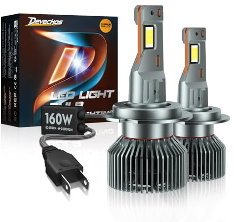 DeveChos Bombillas LED H7 30000LM: Bombilla H7 160W - Faros Delanteros para Coche 12V - H7 LED Canbus 6500K